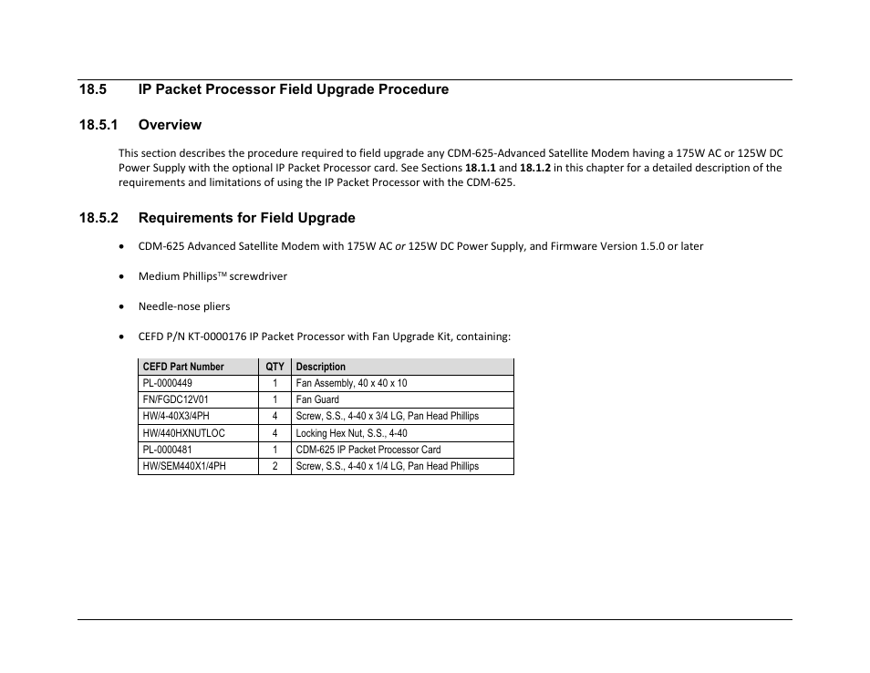 5 ip packet processor field upgrade procedure, 1 overview, 2 requirements for field upgrade | Comtech EF Data CDM-625 User Manual | Page 421 / 684