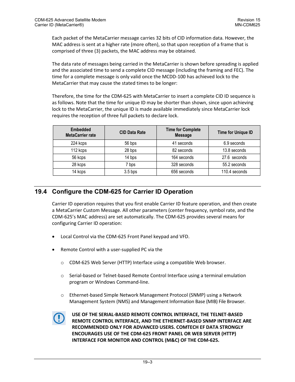 4 configure the cdm-625 for carrier id operation | Comtech EF Data CDM-625 User Manual | Page 429 / 684