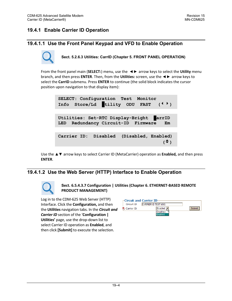 1 enable carrier id operation | Comtech EF Data CDM-625 User Manual | Page 430 / 684