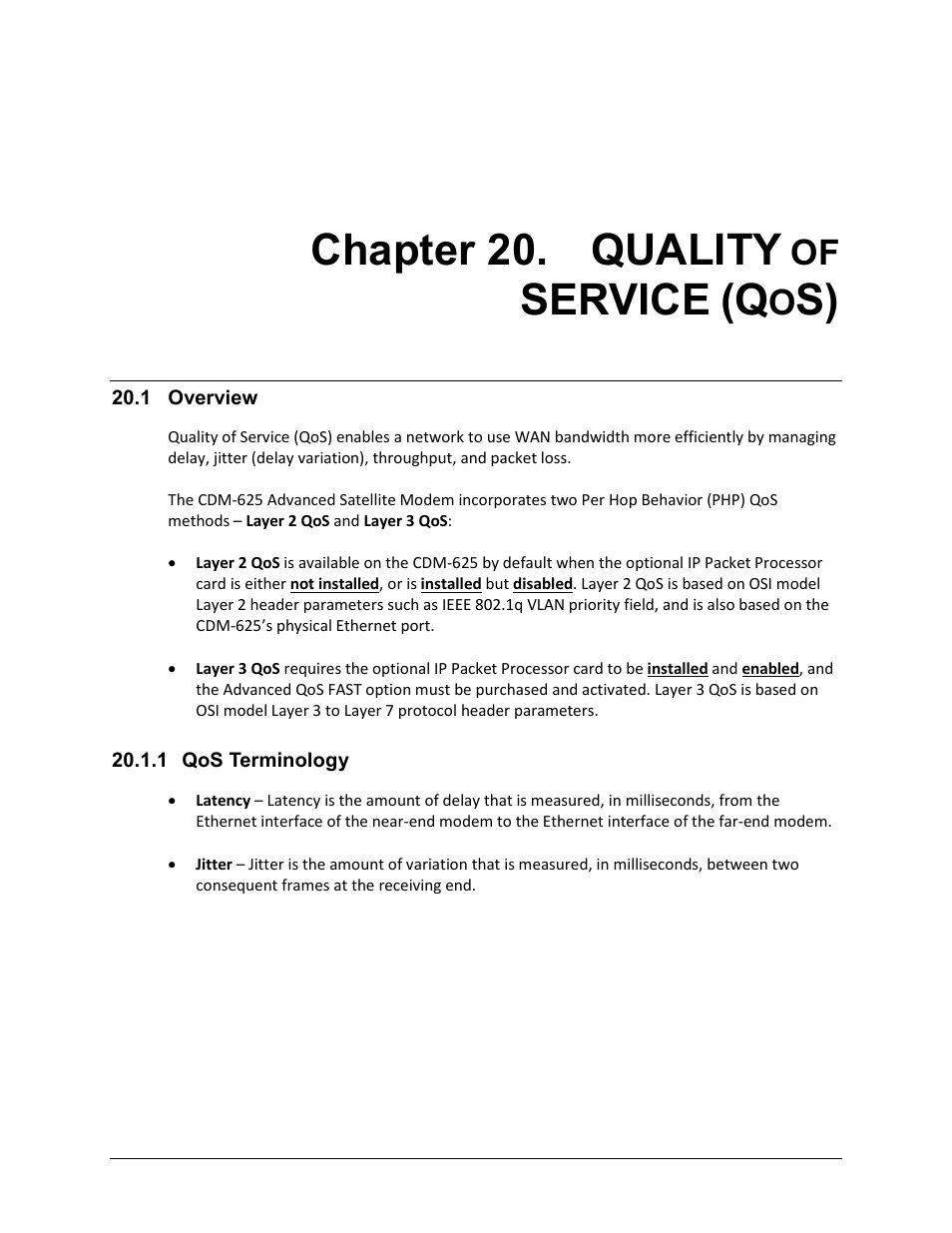 Chapter 20. quality of service (qos), 1 overview, 1 qos terminology | Chapter 20. quality, Service | Comtech EF Data CDM-625 User Manual | Page 433 / 684