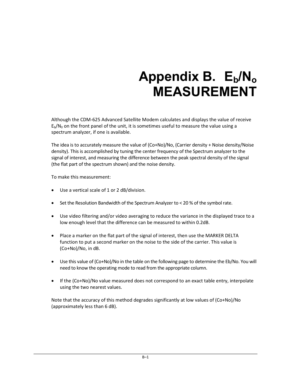 Appendix b. eb/no measurement, Appendix b. e, Measurement | Comtech EF Data CDM-625 User Manual | Page 455 / 684