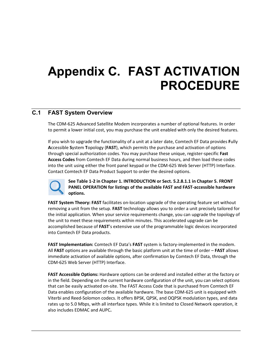 Appendix c. fast activation procedure, C.1 fast system overview | Comtech EF Data CDM-625 User Manual | Page 459 / 684