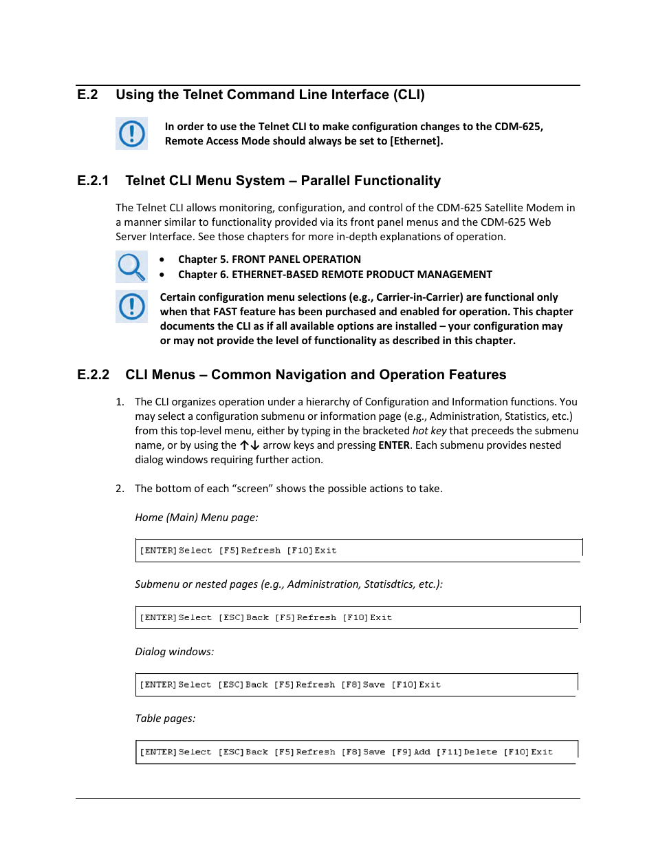 E.2 using the telnet command line interface (cli) | Comtech EF Data CDM-625 User Manual | Page 535 / 684