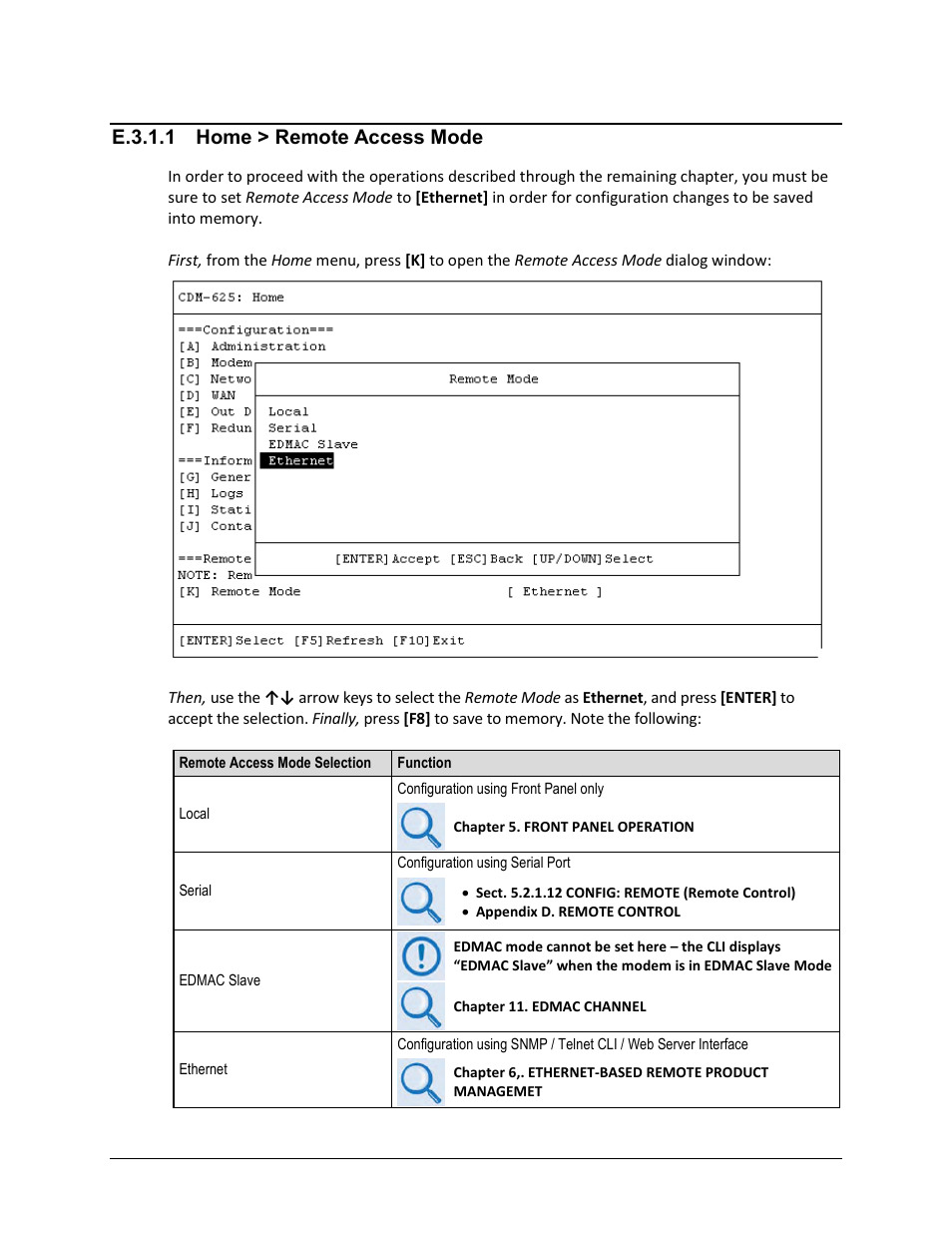 E.3.1.1 home > remote access mode, E.3.2, E.3.1.1 | Comtech EF Data CDM-625 User Manual | Page 539 / 684