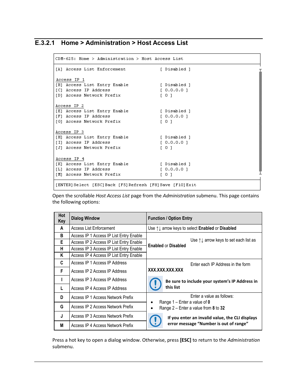 E.3.2.1 home > administration > host access list | Comtech EF Data CDM-625 User Manual | Page 541 / 684