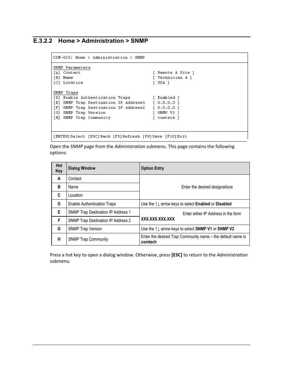 E.3.2.2 home > administration > snmp, E.3.2.2, E.3.2.3 | Comtech EF Data CDM-625 User Manual | Page 542 / 684