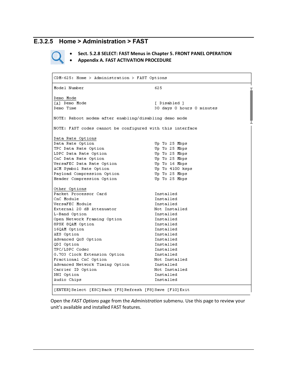 E.3.2.5 home > administration > fast | Comtech EF Data CDM-625 User Manual | Page 545 / 684