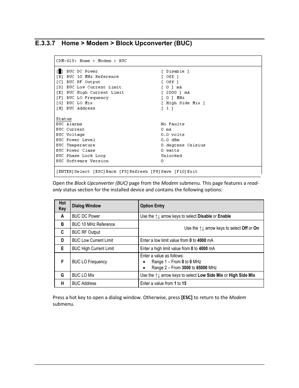 E.3.3.7 home > modem > block upconverter (buc), E.3.3.8 | Comtech EF Data CDM-625 User Manual | Page 561 / 684