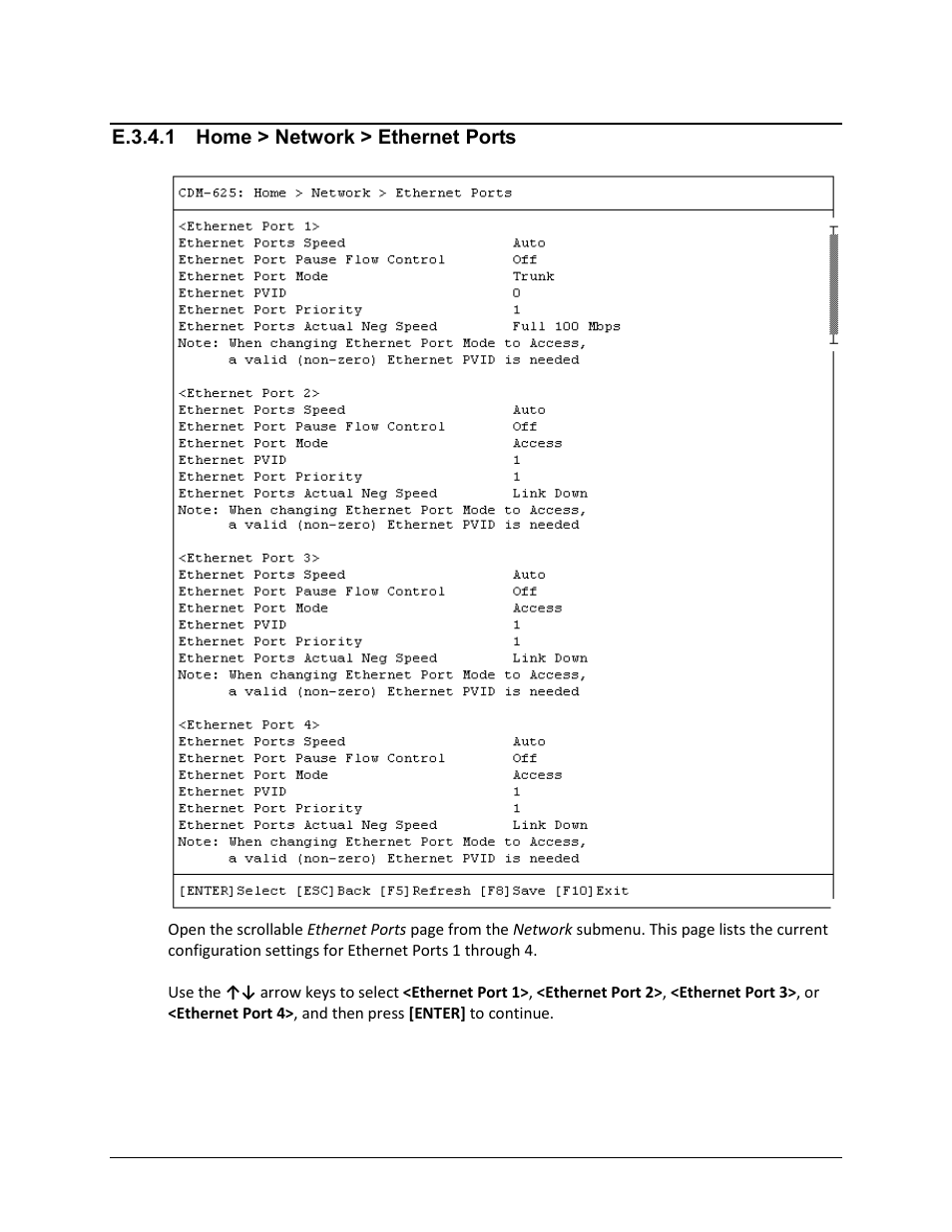 E.3.4.1 home > network > ethernet ports, E.3.4.1 | Comtech EF Data CDM-625 User Manual | Page 569 / 684