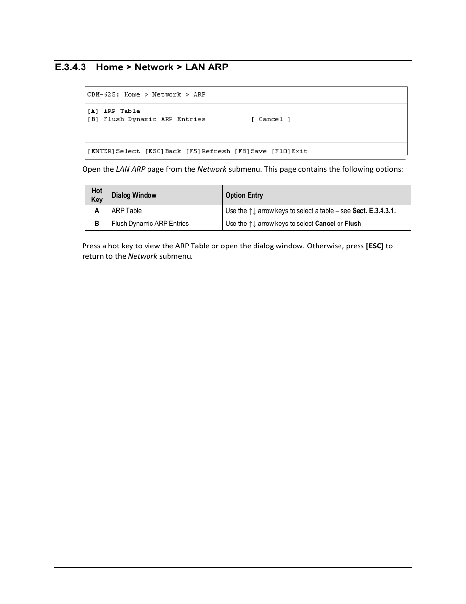 E.3.4.3 home > network > lan arp | Comtech EF Data CDM-625 User Manual | Page 572 / 684