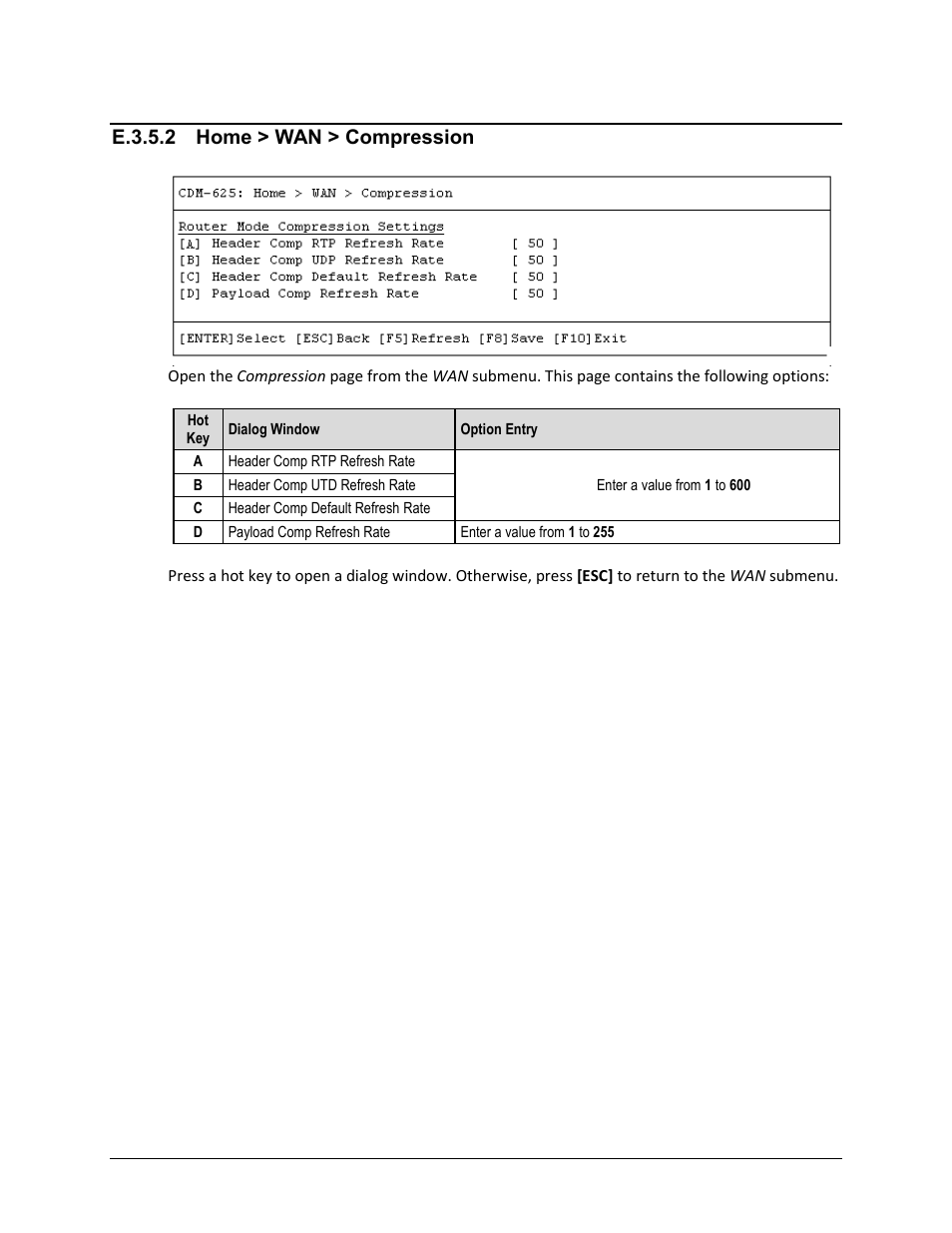 E.3.5.2 home > wan > compression, E.3.5.2, E.3.5.3 | Comtech EF Data CDM-625 User Manual | Page 587 / 684