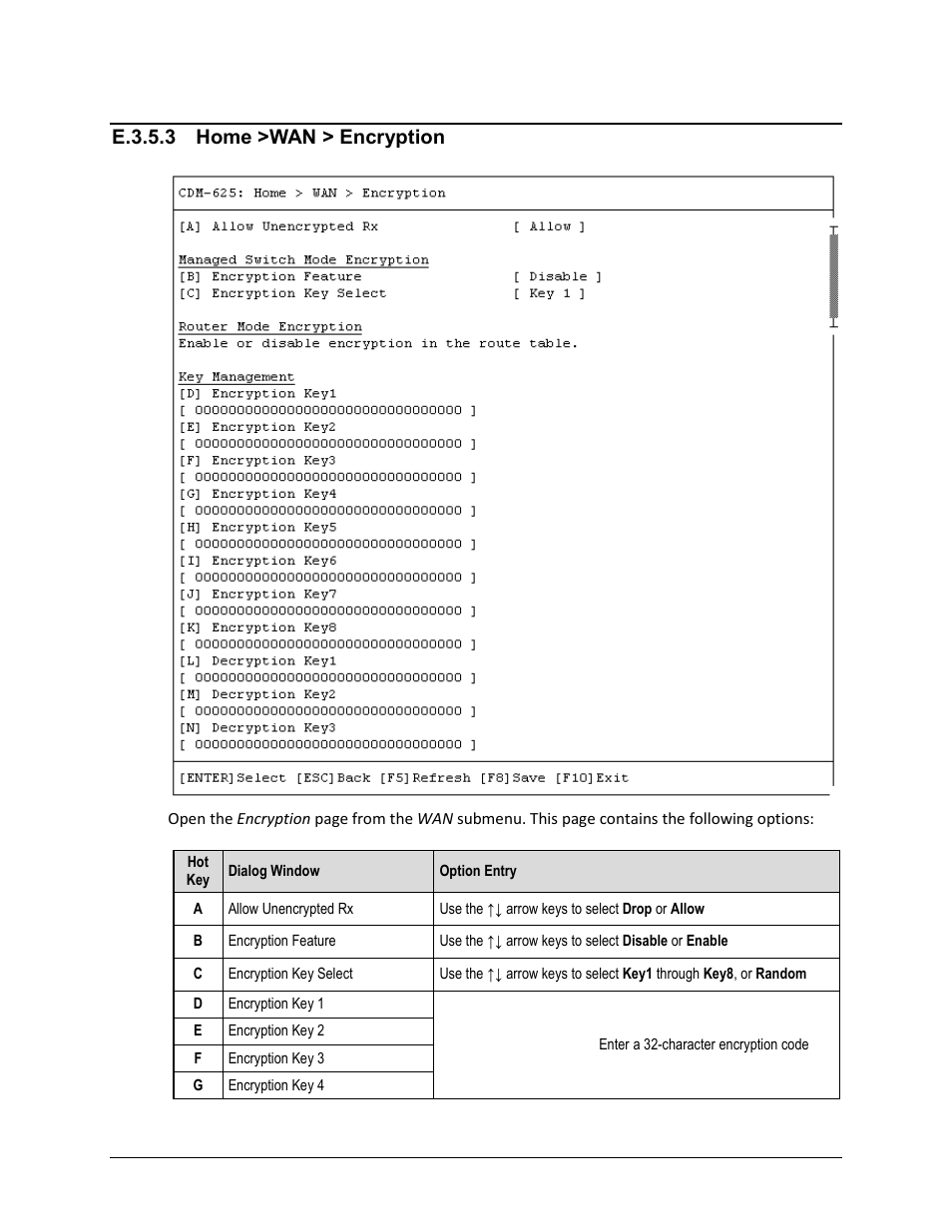 E.3.5.3 home >wan > encryption | Comtech EF Data CDM-625 User Manual | Page 588 / 684