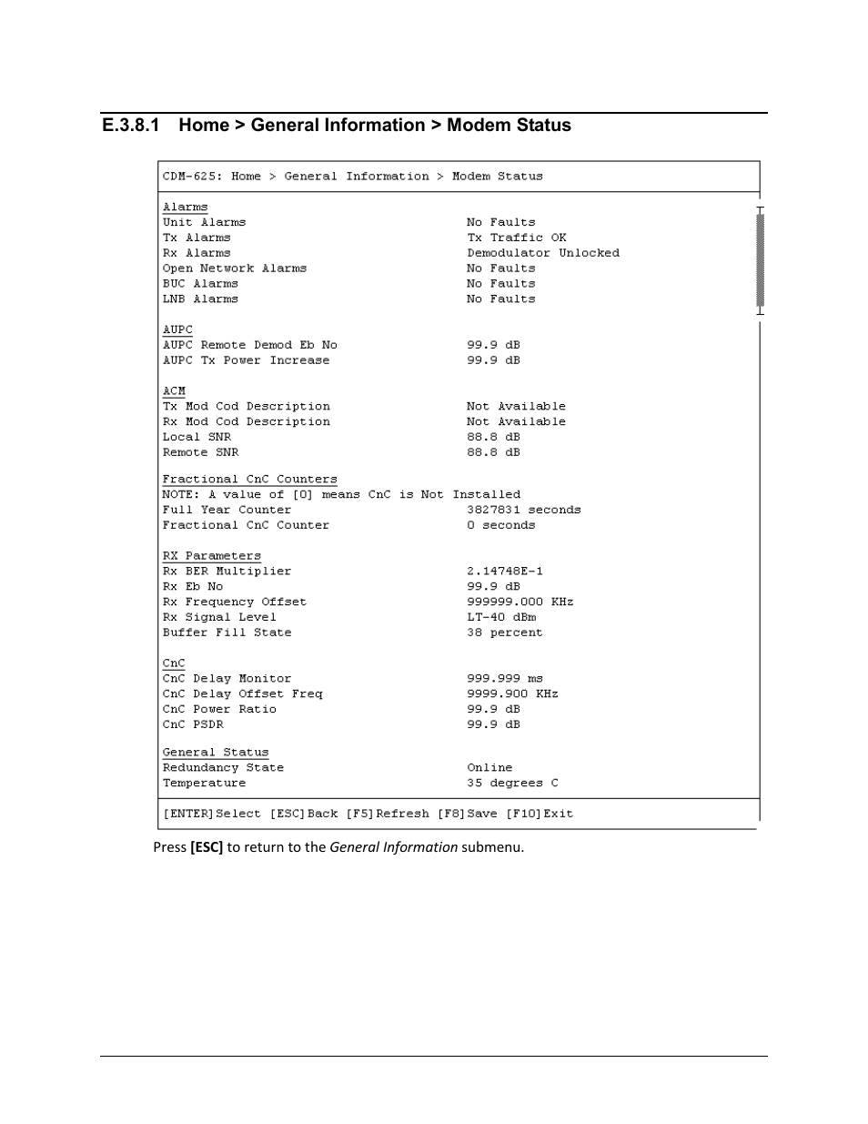 E.3.8.1 home > general information > modem status, E.3.8.2 | Comtech EF Data CDM-625 User Manual | Page 593 / 684