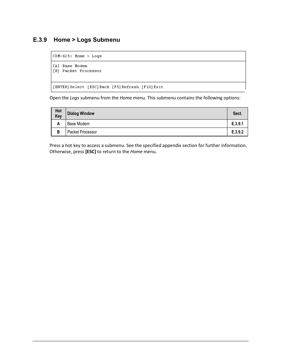 E.3.9 home > logs submenu | Comtech EF Data CDM-625 User Manual | Page 597 / 684