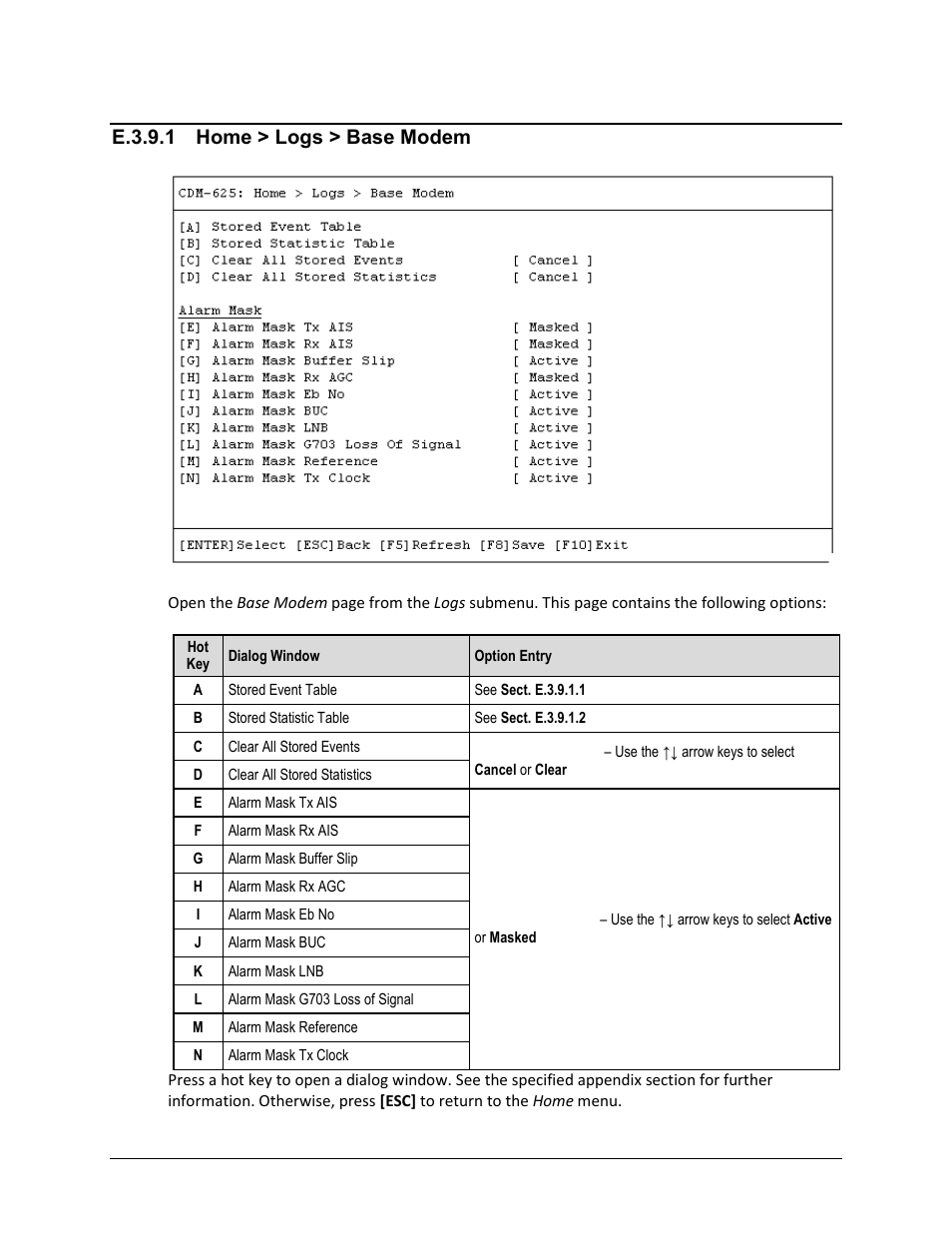 E.3.9.1 home > logs > base modem | Comtech EF Data CDM-625 User Manual | Page 598 / 684