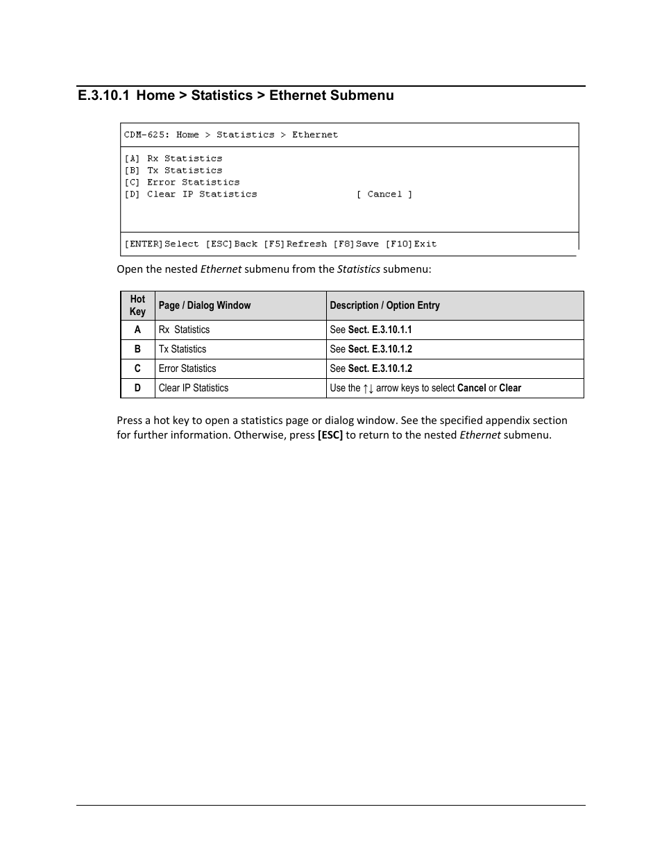 E.3.10.1 home > statistics > ethernet submenu | Comtech EF Data CDM-625 User Manual | Page 604 / 684