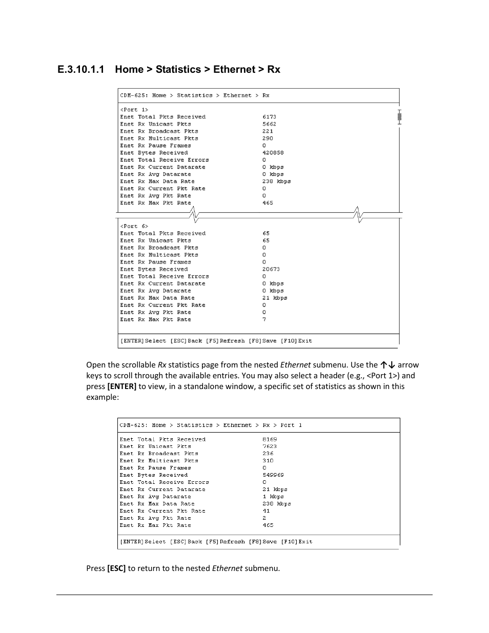 E.3.10.1.1 home > statistics > ethernet > rx | Comtech EF Data CDM-625 User Manual | Page 605 / 684