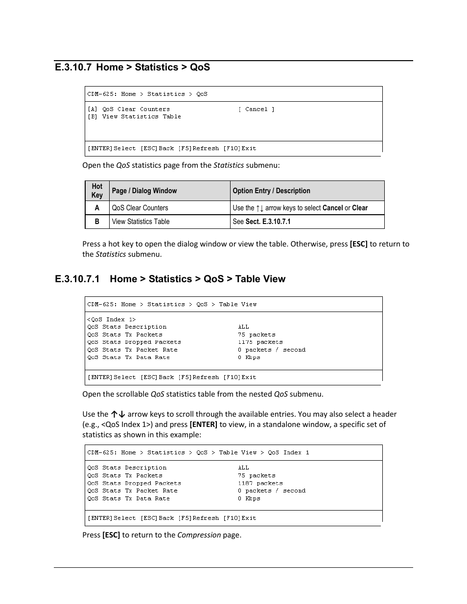 E.3.10.7 home > statistics > qos, E.3.10.7.1 home > statistics > qos > table view, E.3.10.7 | Comtech EF Data CDM-625 User Manual | Page 614 / 684