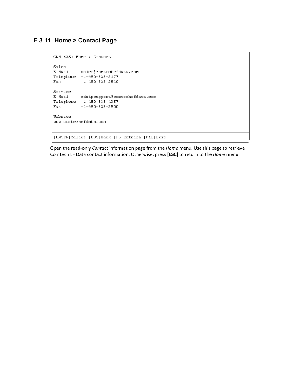 E.3.11, E.3.11 home > contact page | Comtech EF Data CDM-625 User Manual | Page 618 / 684