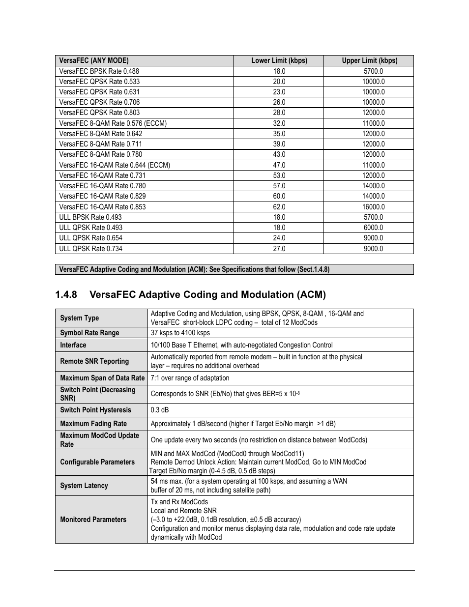 8 versafec adaptive coding and modulation (acm) | Comtech EF Data CDM-625 User Manual | Page 62 / 684