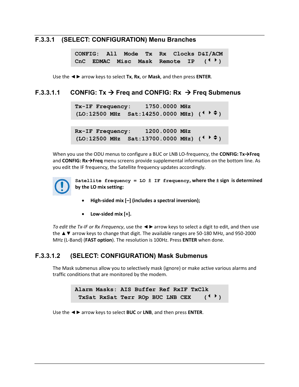 F.3.3.1 (select: configuration) menu branches, F.3.3.1.2 (select: configuration) mask submenus, F.3.3.1.1 c | Comtech EF Data CDM-625 User Manual | Page 624 / 684