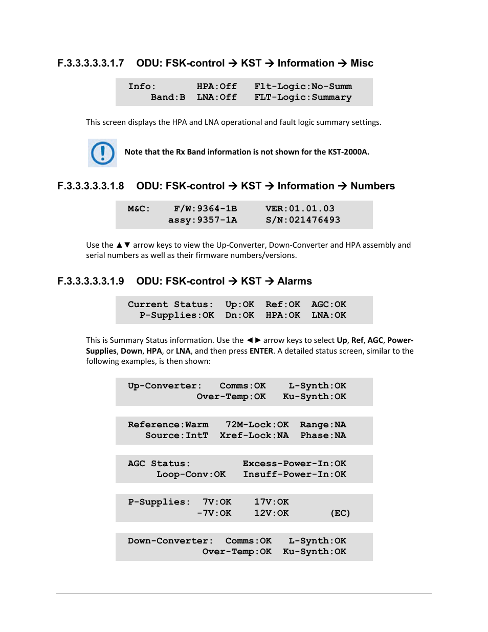 F.3.3.3.3.3.1.9 odu: fsk-control ( kst ( alarms | Comtech EF Data CDM-625 User Manual | Page 643 / 684