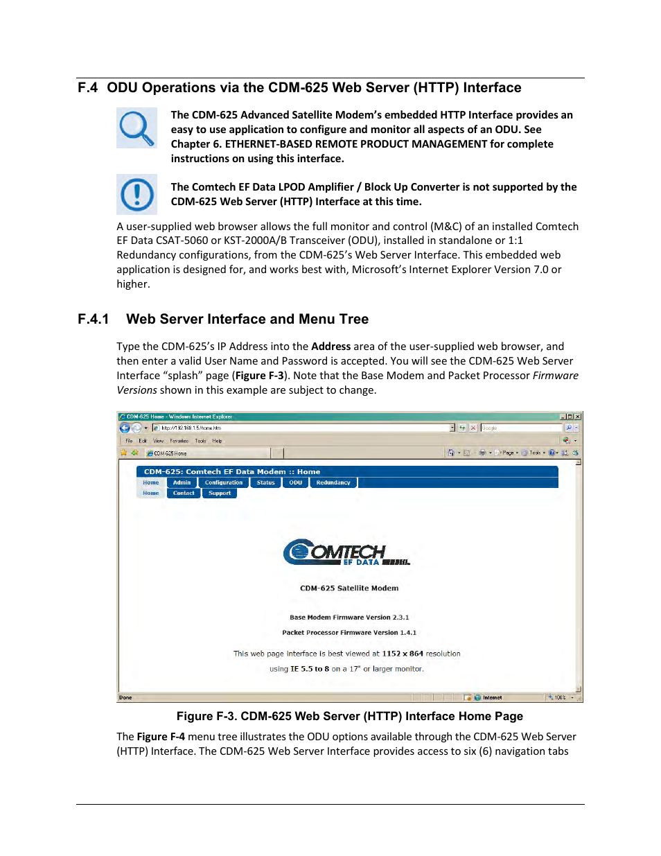 F.4.1 web server interface and menu tree | Comtech EF Data CDM-625 User Manual | Page 654 / 684