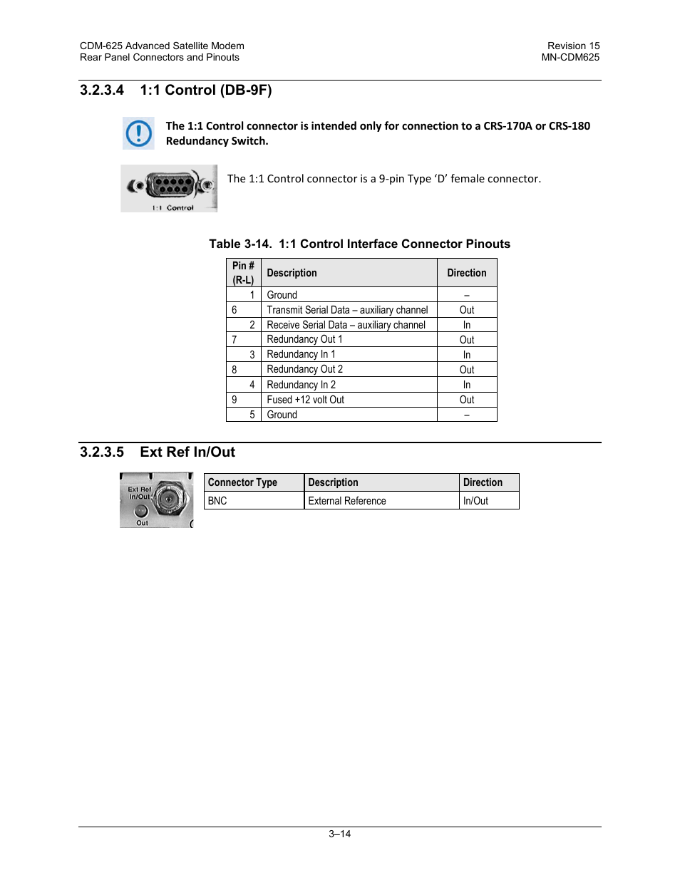 4 1:1 control (db-9f), 5 /ext ref in/out, 5 ext ref in/out | Comtech EF Data CDM-625 User Manual | Page 84 / 684