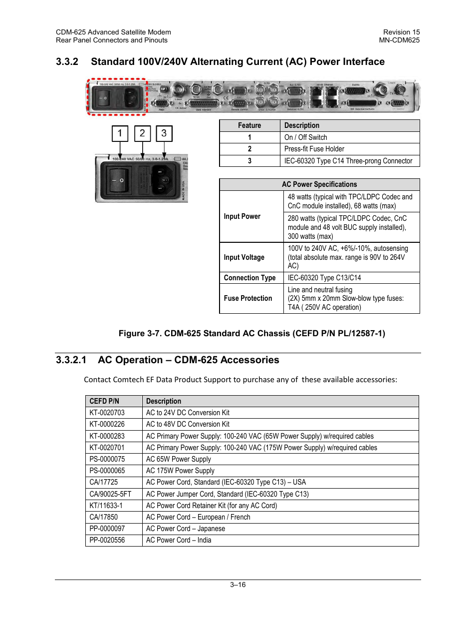 1 ac operation – cdm-625 accessories | Comtech EF Data CDM-625 User Manual | Page 86 / 684