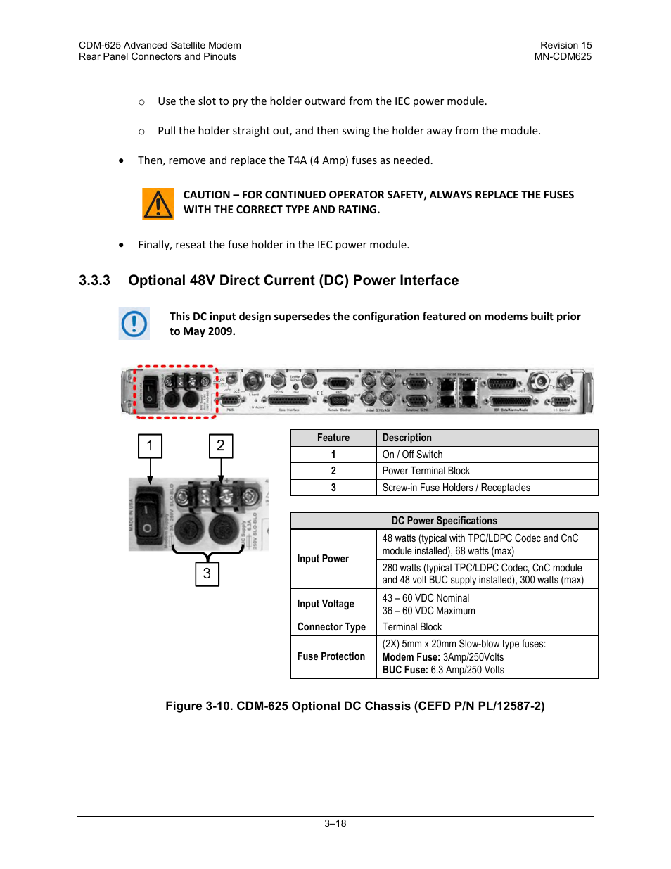 3 optional 48v direct current (dc) power interface | Comtech EF Data CDM-625 User Manual | Page 88 / 684