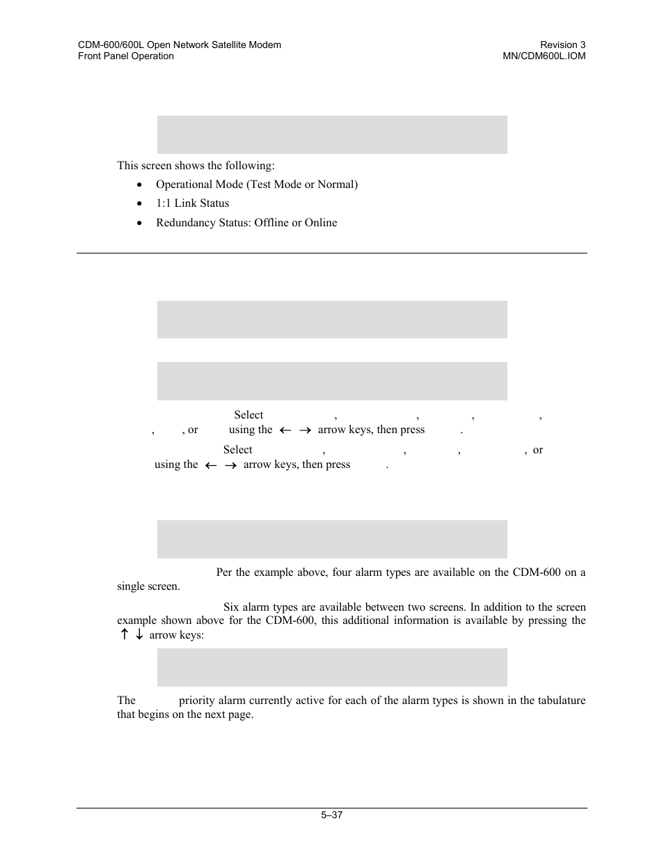 12 info-misc, 7 select: monitor, 1 monitor: live-alarms | Comtech EF Data CDM-600/600L User Manual | Page 113 / 278