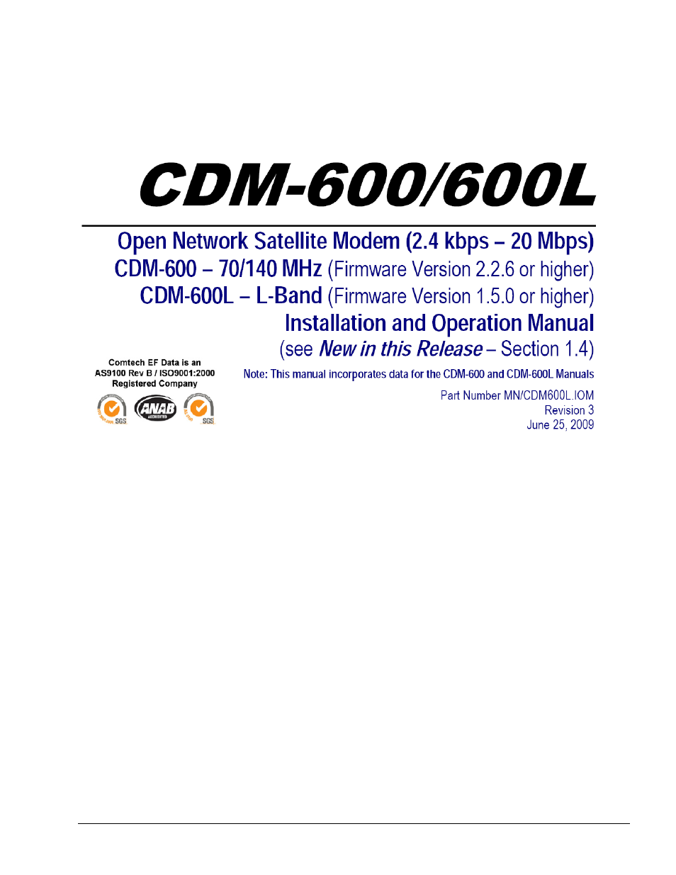 Errata a, Comtech ef data documentation update | Comtech EF Data CDM-600/600L User Manual | Page 3 / 278