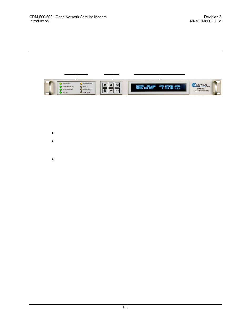5 physical features, Front panel | Comtech EF Data CDM-600/600L User Manual | Page 36 / 278