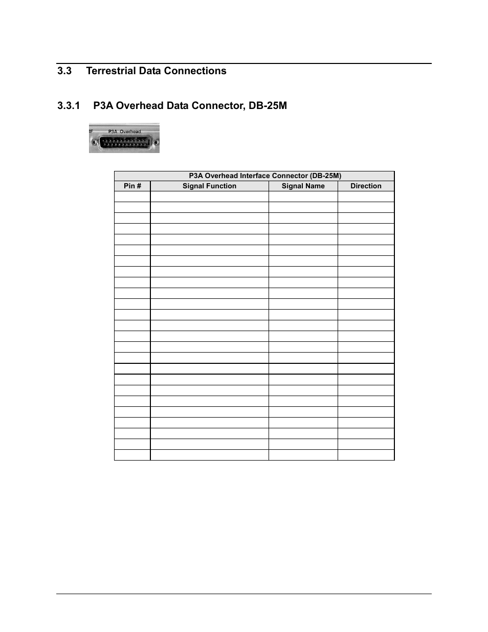3 terrestrial data connections, 1 p3a overhead data connector, db-25m | Comtech EF Data CDM-600/600L User Manual | Page 64 / 278
