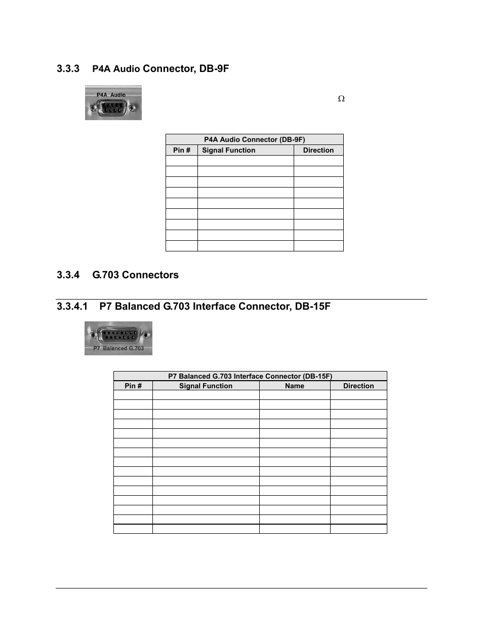3 p4a audio connector, db-9f, 4 g.703 connectors, 1 p7 balanced g.703 interface connector, db-15f | Connector, db-9f, P4a audio | Comtech EF Data CDM-600/600L User Manual | Page 66 / 278
