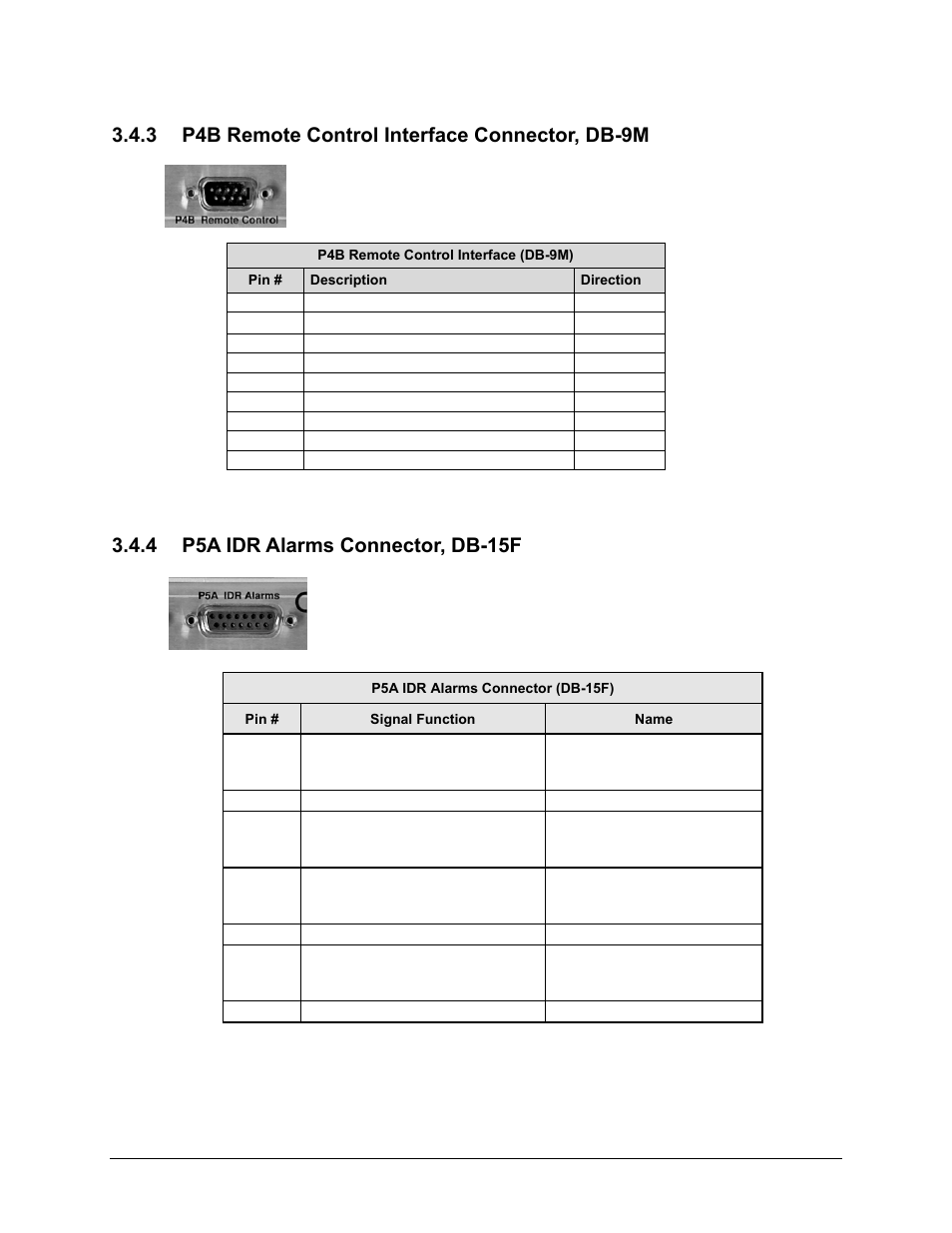 3 p4b remote control interface connector, db-9m, 4 p5a idr alarms connector, db-15f | Comtech EF Data CDM-600/600L User Manual | Page 69 / 278