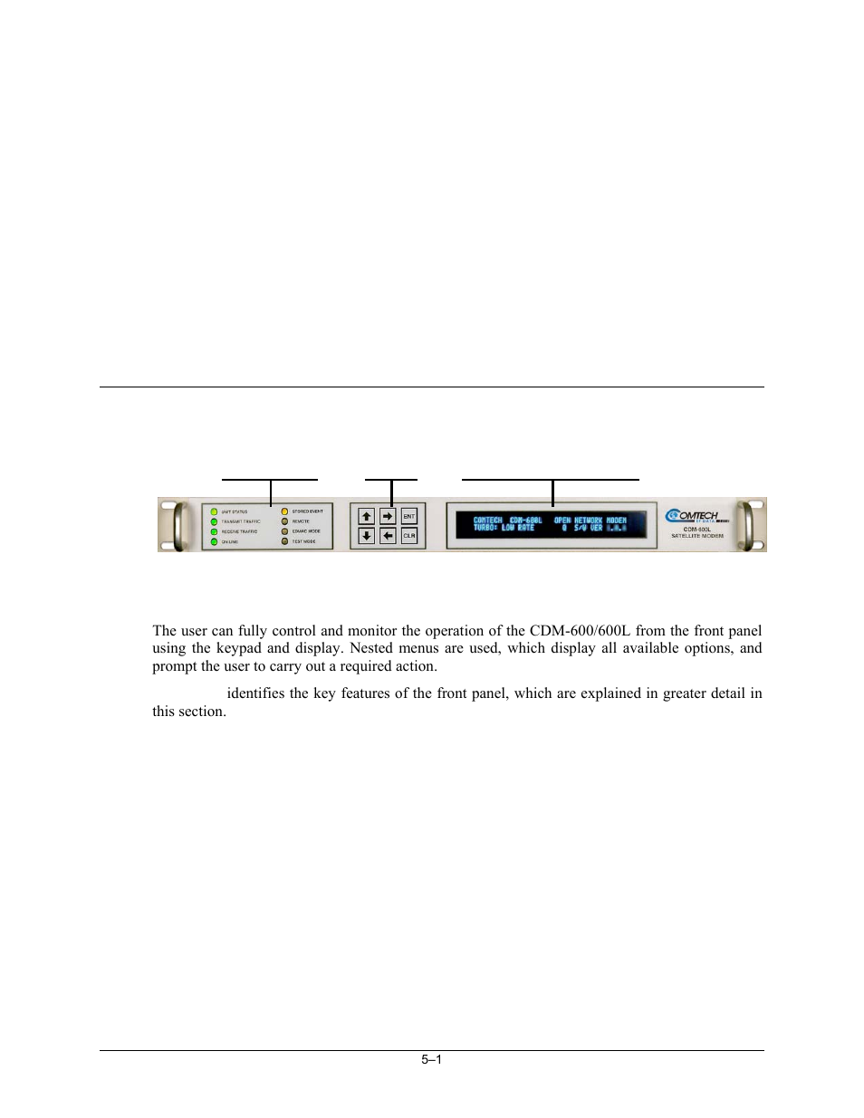 Chapter 5. front panel operation, 1 description | Comtech EF Data CDM-600/600L User Manual | Page 77 / 278
