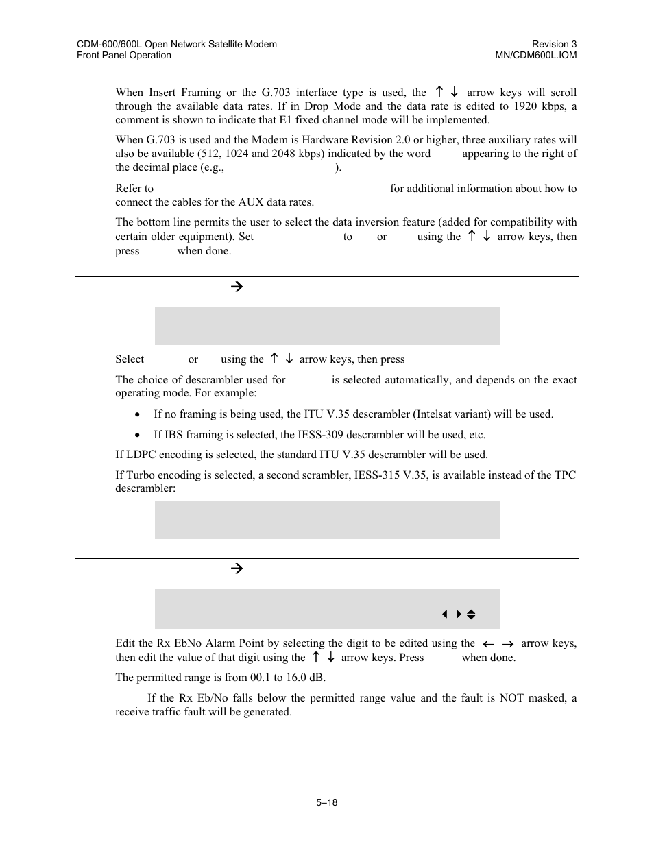 5 config: rx ( descrambler, 6 config: rx ( ebno | Comtech EF Data CDM-600/600L User Manual | Page 94 / 278