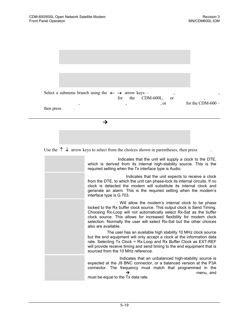 5 config: clocks, 1 config: clocks ( tx-clock, 1 config: clocks æ tx-clock | Comtech EF Data CDM-600/600L User Manual | Page 95 / 278