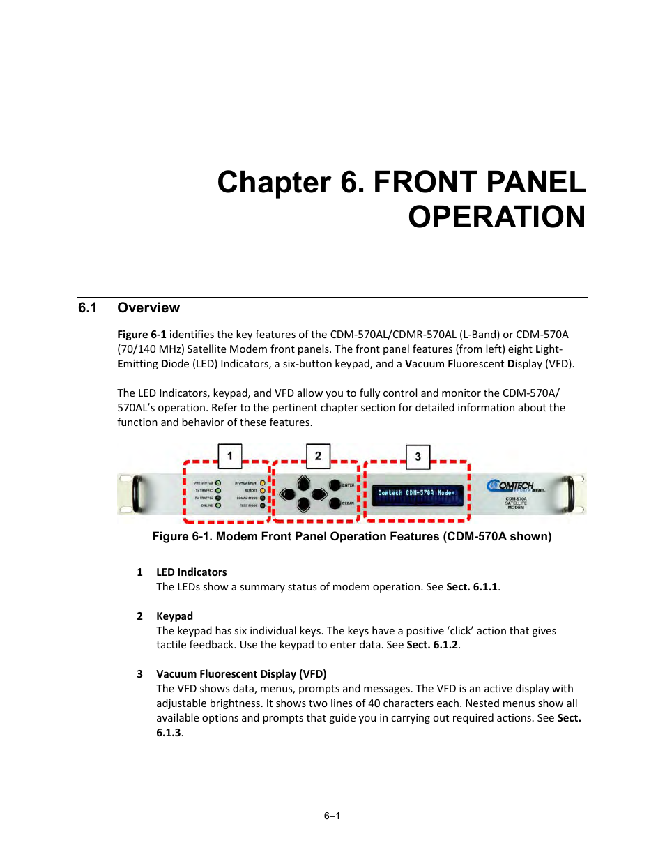 Chapter 6. front panel operation, 1 overview | Comtech EF Data CDM-570A User Manual | Page 105 / 618