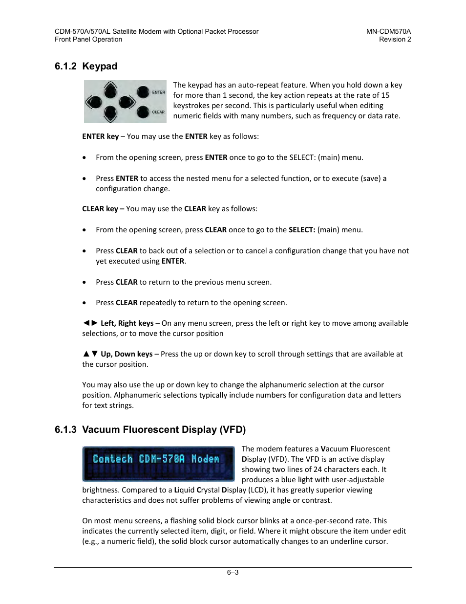2 keypad, 3 vacuum fluorescent display (vfd) | Comtech EF Data CDM-570A User Manual | Page 107 / 618