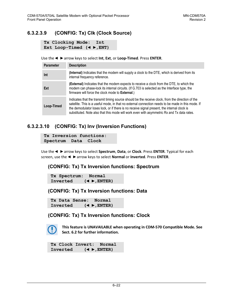 9 (config: tx) clk (clock source), 10 (config: tx) inv (inversion functions) | Comtech EF Data CDM-570A User Manual | Page 126 / 618