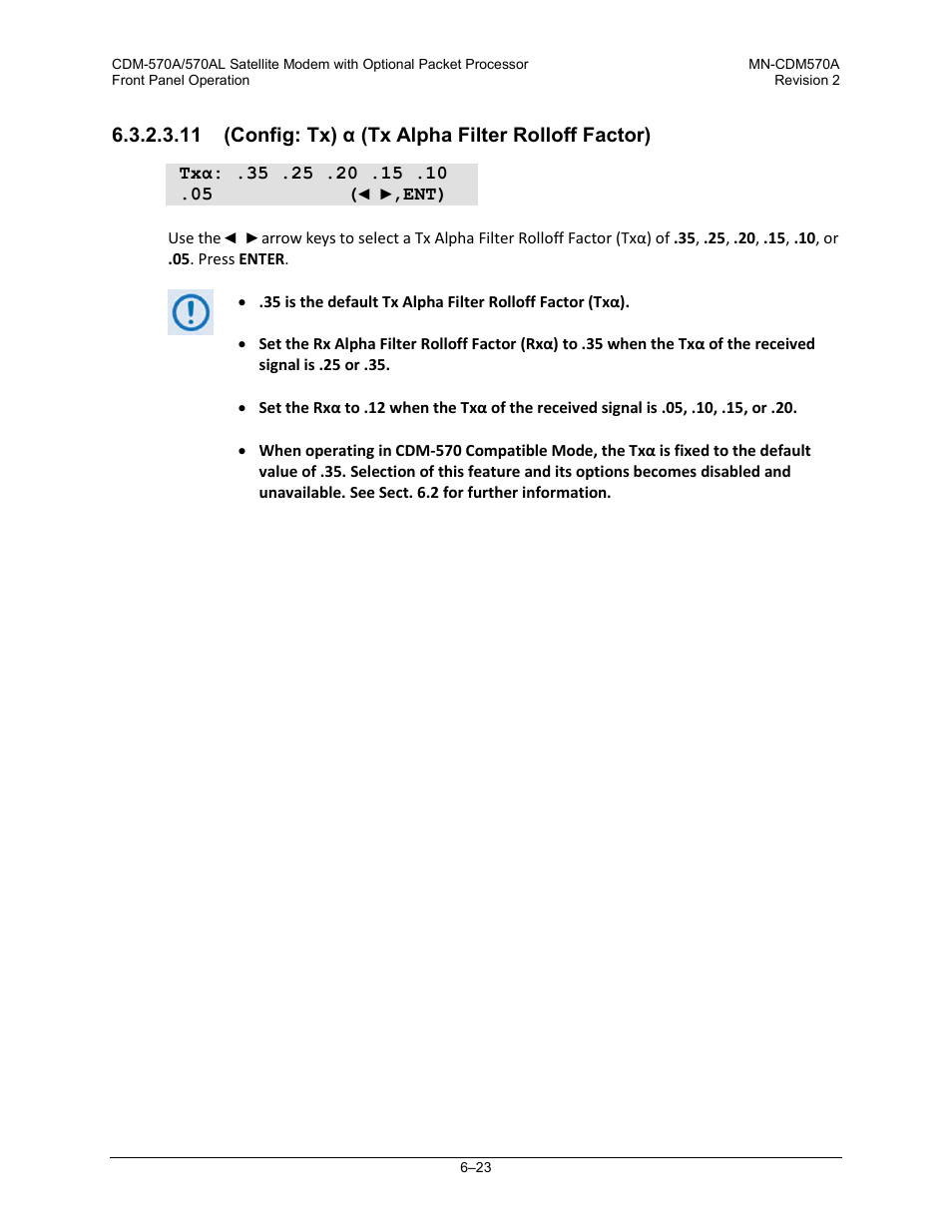 11 (config: tx) α (tx alpha filter rolloff factor) | Comtech EF Data CDM-570A User Manual | Page 127 / 618