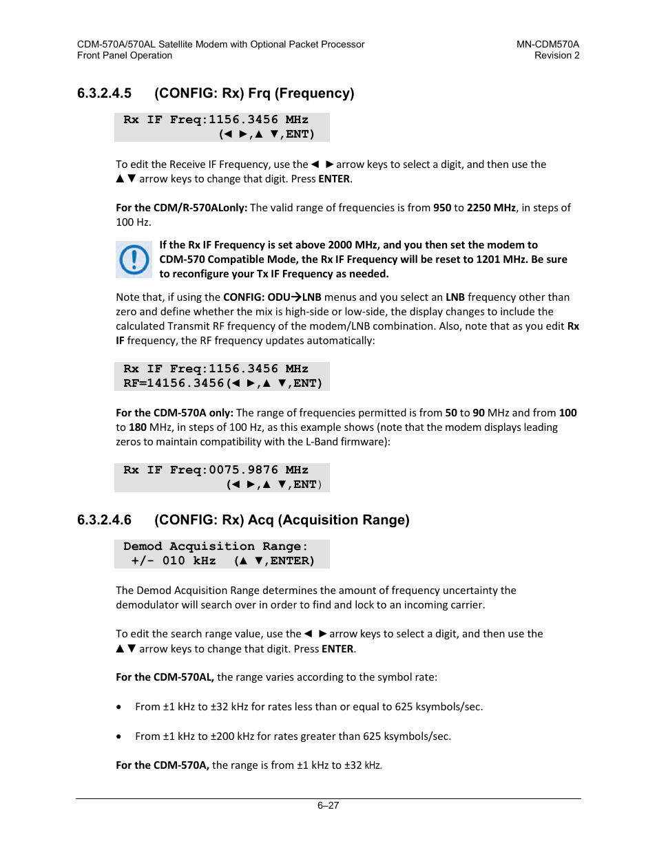 5 (config: rx) frq (frequency), 6 (config: rx) acq (acquisition range), T. 6.3.2.4.5) | Comtech EF Data CDM-570A User Manual | Page 131 / 618