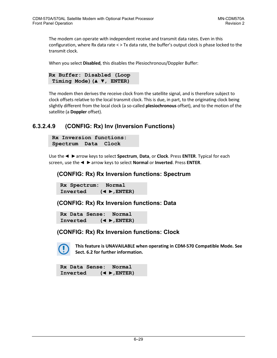 9 (config: rx) inv (inversion functions), T.6.3.2.4.9) | Comtech EF Data CDM-570A User Manual | Page 133 / 618