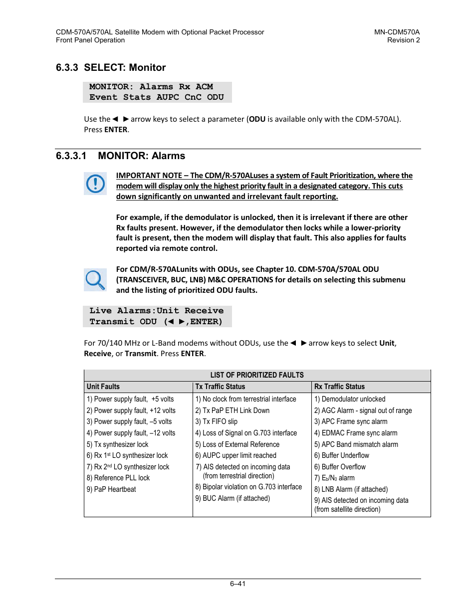 3 select: monitor, 1 monitor: alarms | Comtech EF Data CDM-570A User Manual | Page 145 / 618