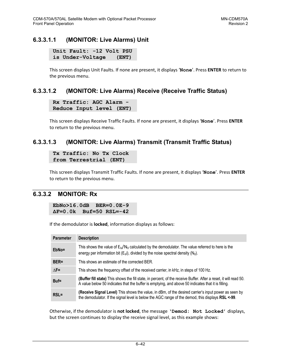 1 (monitor: live alarms) unit, 2 monitor: rx | Comtech EF Data CDM-570A User Manual | Page 146 / 618