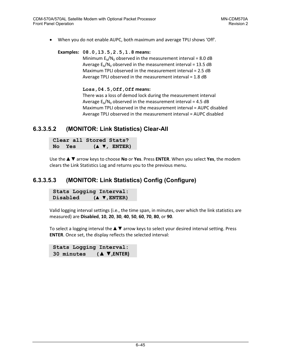 2 (monitor: link statistics) clear-all, 3 (monitor: link statistics) config (configure) | Comtech EF Data CDM-570A User Manual | Page 149 / 618