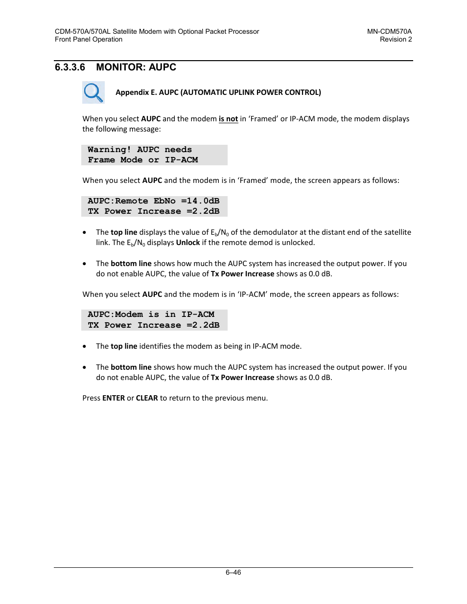 6 monitor: aupc | Comtech EF Data CDM-570A User Manual | Page 150 / 618