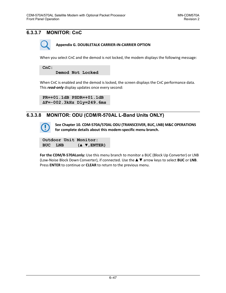 7 monitor: cnc, 8 monitor: odu (cdm/r-570al l-band units only) | Comtech EF Data CDM-570A User Manual | Page 151 / 618